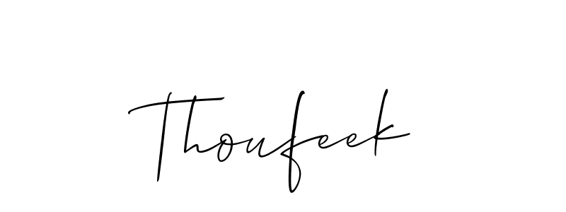 Make a beautiful signature design for name Thoufeek. With this signature (Allison_Script) style, you can create a handwritten signature for free. Thoufeek signature style 2 images and pictures png