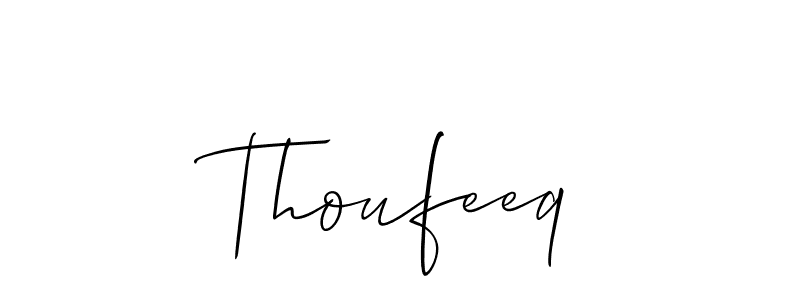 if you are searching for the best signature style for your name Thoufeeq. so please give up your signature search. here we have designed multiple signature styles  using Allison_Script. Thoufeeq signature style 2 images and pictures png