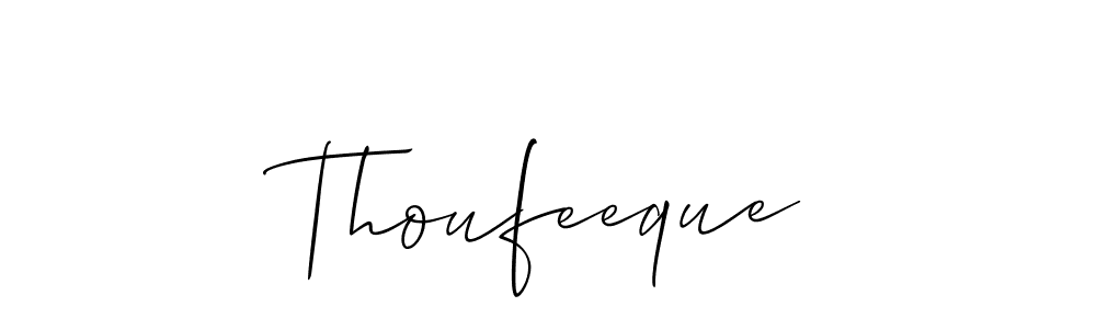 Thoufeeque stylish signature style. Best Handwritten Sign (Allison_Script) for my name. Handwritten Signature Collection Ideas for my name Thoufeeque. Thoufeeque signature style 2 images and pictures png