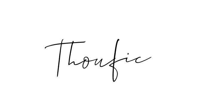 Use a signature maker to create a handwritten signature online. With this signature software, you can design (Allison_Script) your own signature for name Thoufic. Thoufic signature style 2 images and pictures png