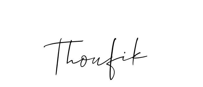 Also You can easily find your signature by using the search form. We will create Thoufik name handwritten signature images for you free of cost using Allison_Script sign style. Thoufik signature style 2 images and pictures png