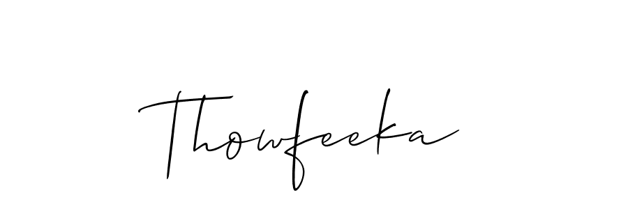Make a short Thowfeeka signature style. Manage your documents anywhere anytime using Allison_Script. Create and add eSignatures, submit forms, share and send files easily. Thowfeeka signature style 2 images and pictures png
