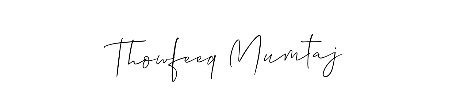Use a signature maker to create a handwritten signature online. With this signature software, you can design (Allison_Script) your own signature for name Thowfeeq Mumtaj. Thowfeeq Mumtaj signature style 2 images and pictures png