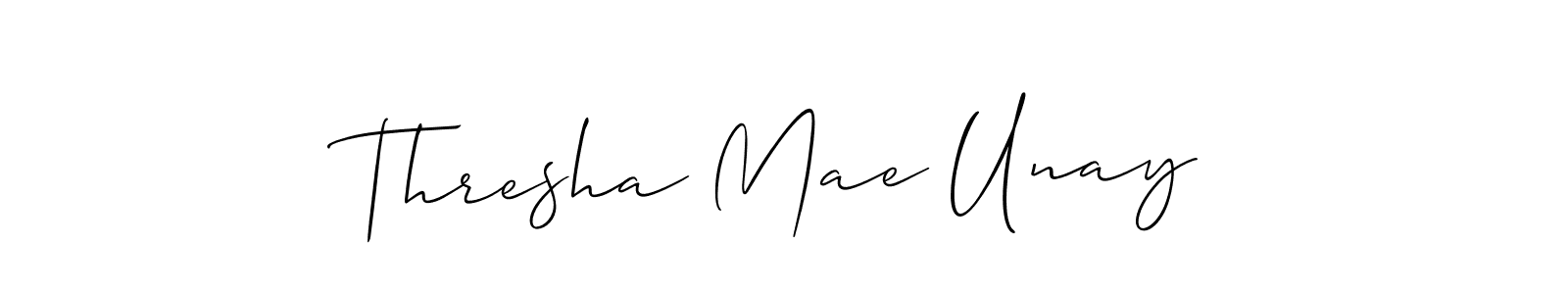 This is the best signature style for the Thresha Mae Unay name. Also you like these signature font (Allison_Script). Mix name signature. Thresha Mae Unay signature style 2 images and pictures png
