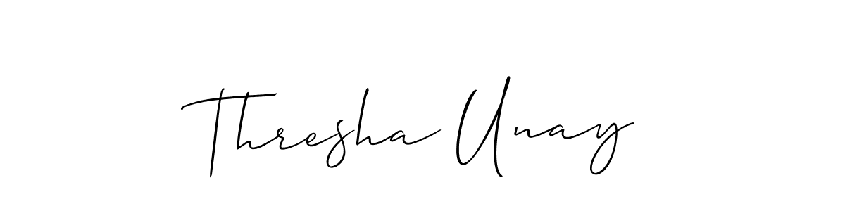 Use a signature maker to create a handwritten signature online. With this signature software, you can design (Allison_Script) your own signature for name Thresha Unay. Thresha Unay signature style 2 images and pictures png