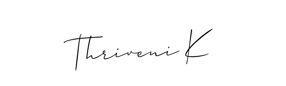 How to make Thriveni K name signature. Use Allison_Script style for creating short signs online. This is the latest handwritten sign. Thriveni K signature style 2 images and pictures png