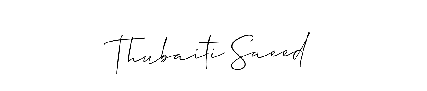 You should practise on your own different ways (Allison_Script) to write your name (Thubaiti Saeed) in signature. don't let someone else do it for you. Thubaiti Saeed signature style 2 images and pictures png