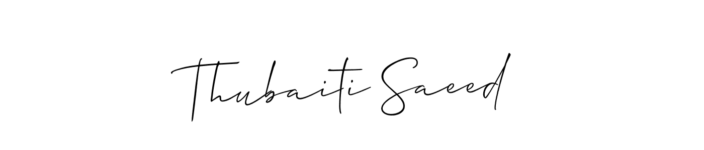Create a beautiful signature design for name Thubaiti Saeed. With this signature (Allison_Script) fonts, you can make a handwritten signature for free. Thubaiti Saeed signature style 2 images and pictures png