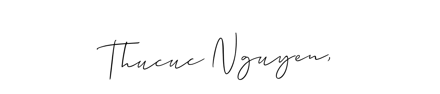 Also You can easily find your signature by using the search form. We will create Thucuc Nguyen, name handwritten signature images for you free of cost using Allison_Script sign style. Thucuc Nguyen, signature style 2 images and pictures png