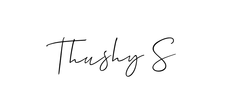 Similarly Allison_Script is the best handwritten signature design. Signature creator online .You can use it as an online autograph creator for name Thushy S. Thushy S signature style 2 images and pictures png