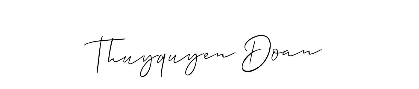 Allison_Script is a professional signature style that is perfect for those who want to add a touch of class to their signature. It is also a great choice for those who want to make their signature more unique. Get Thuyquyen Doan name to fancy signature for free. Thuyquyen Doan signature style 2 images and pictures png