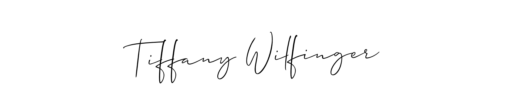 The best way (Allison_Script) to make a short signature is to pick only two or three words in your name. The name Tiffany Wilfinger include a total of six letters. For converting this name. Tiffany Wilfinger signature style 2 images and pictures png