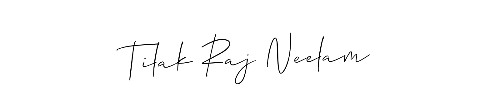 The best way (Allison_Script) to make a short signature is to pick only two or three words in your name. The name Tilak Raj Neelam include a total of six letters. For converting this name. Tilak Raj Neelam signature style 2 images and pictures png