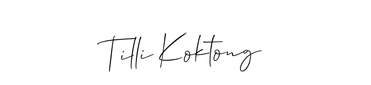 Make a beautiful signature design for name Tilli Koktong. With this signature (Allison_Script) style, you can create a handwritten signature for free. Tilli Koktong signature style 2 images and pictures png