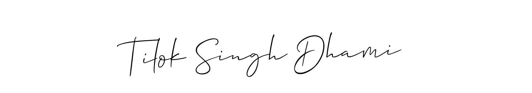 if you are searching for the best signature style for your name Tilok Singh Dhami. so please give up your signature search. here we have designed multiple signature styles  using Allison_Script. Tilok Singh Dhami signature style 2 images and pictures png