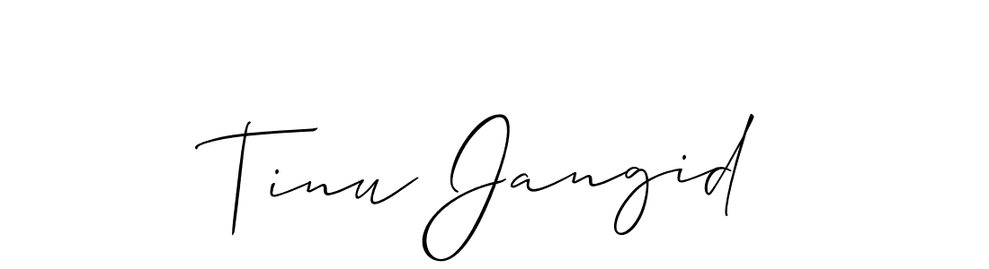 The best way (Allison_Script) to make a short signature is to pick only two or three words in your name. The name Tinu Jangid include a total of six letters. For converting this name. Tinu Jangid signature style 2 images and pictures png