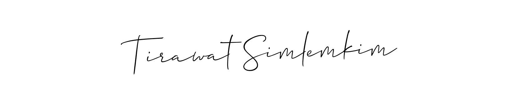 if you are searching for the best signature style for your name Tirawat Simlemkim. so please give up your signature search. here we have designed multiple signature styles  using Allison_Script. Tirawat Simlemkim signature style 2 images and pictures png