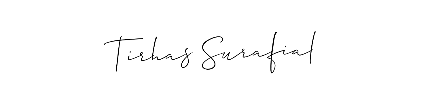 Allison_Script is a professional signature style that is perfect for those who want to add a touch of class to their signature. It is also a great choice for those who want to make their signature more unique. Get Tirhas Surafial name to fancy signature for free. Tirhas Surafial signature style 2 images and pictures png