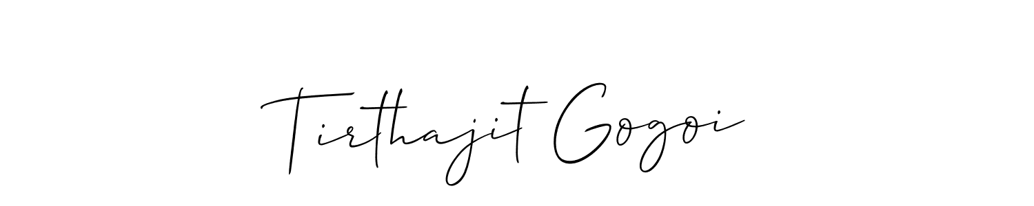The best way (Allison_Script) to make a short signature is to pick only two or three words in your name. The name Tirthajit Gogoi include a total of six letters. For converting this name. Tirthajit Gogoi signature style 2 images and pictures png