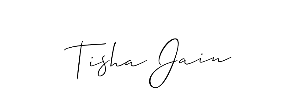 The best way (Allison_Script) to make a short signature is to pick only two or three words in your name. The name Tisha Jain include a total of six letters. For converting this name. Tisha Jain signature style 2 images and pictures png