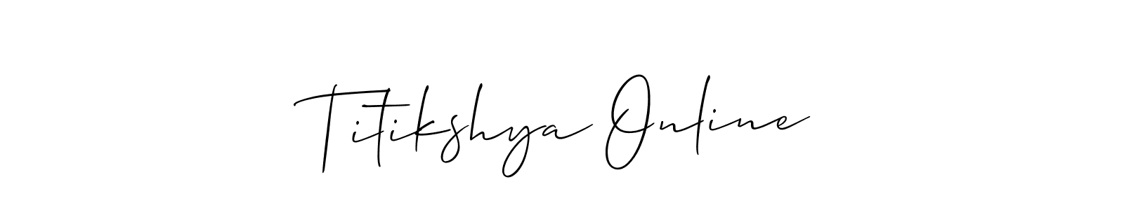 The best way (Allison_Script) to make a short signature is to pick only two or three words in your name. The name Titikshya Online include a total of six letters. For converting this name. Titikshya Online signature style 2 images and pictures png