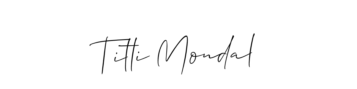 Also You can easily find your signature by using the search form. We will create Titli Mondal name handwritten signature images for you free of cost using Allison_Script sign style. Titli Mondal signature style 2 images and pictures png