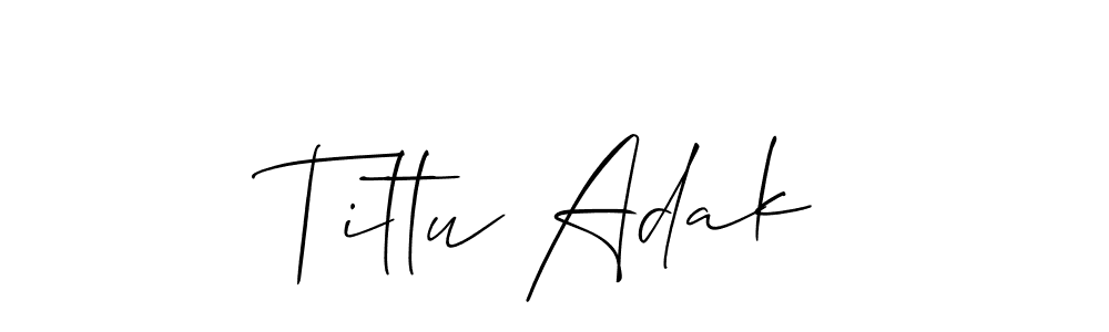 The best way (Allison_Script) to make a short signature is to pick only two or three words in your name. The name Tittu Adak include a total of six letters. For converting this name. Tittu Adak signature style 2 images and pictures png