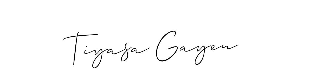 How to make Tiyasa Gayen signature? Allison_Script is a professional autograph style. Create handwritten signature for Tiyasa Gayen name. Tiyasa Gayen signature style 2 images and pictures png