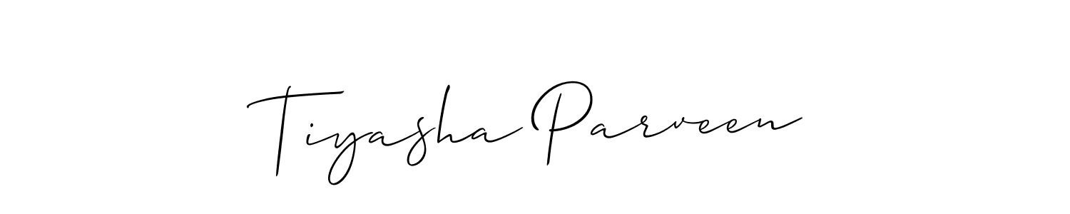 The best way (Allison_Script) to make a short signature is to pick only two or three words in your name. The name Tiyasha Parveen include a total of six letters. For converting this name. Tiyasha Parveen signature style 2 images and pictures png