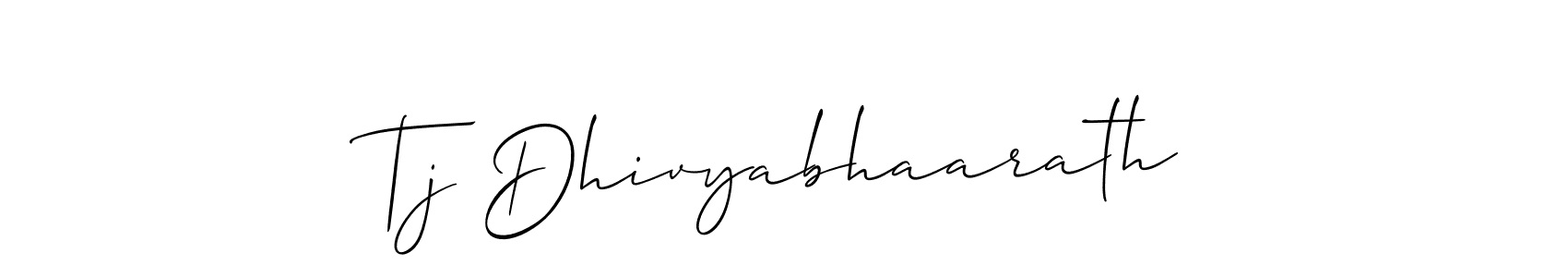 Use a signature maker to create a handwritten signature online. With this signature software, you can design (Allison_Script) your own signature for name Tj Dhivyabhaarath. Tj Dhivyabhaarath signature style 2 images and pictures png