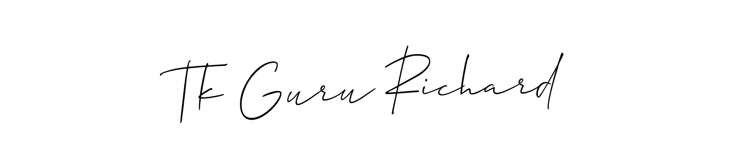 Make a beautiful signature design for name Tk Guru Richard. With this signature (Allison_Script) style, you can create a handwritten signature for free. Tk Guru Richard signature style 2 images and pictures png