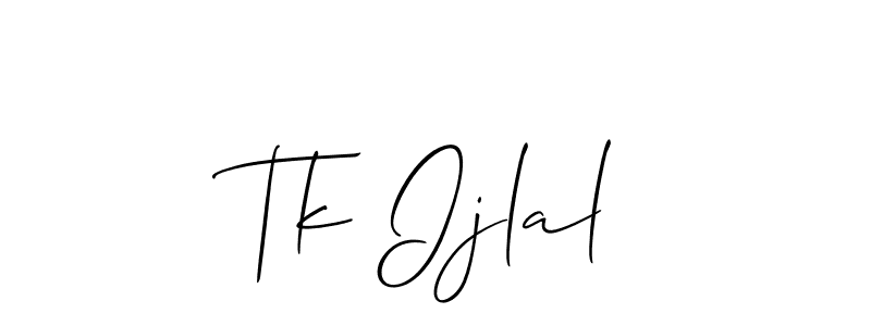 The best way (Allison_Script) to make a short signature is to pick only two or three words in your name. The name Tk Ijlal include a total of six letters. For converting this name. Tk Ijlal signature style 2 images and pictures png