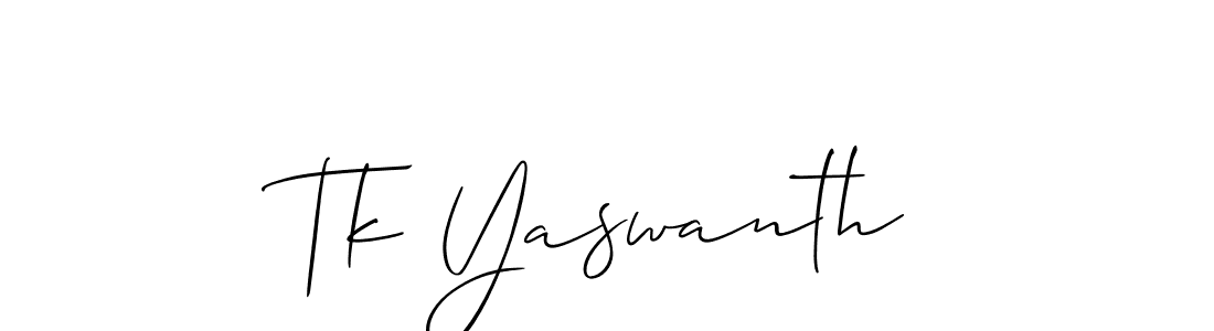 You should practise on your own different ways (Allison_Script) to write your name (Tk Yaswanth) in signature. don't let someone else do it for you. Tk Yaswanth signature style 2 images and pictures png