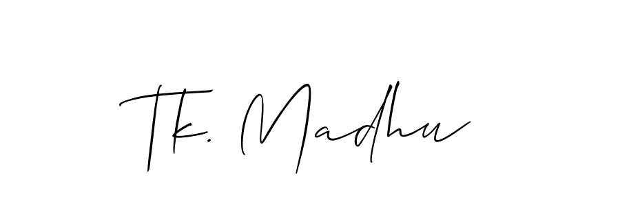 Use a signature maker to create a handwritten signature online. With this signature software, you can design (Allison_Script) your own signature for name Tk. Madhu. Tk. Madhu signature style 2 images and pictures png