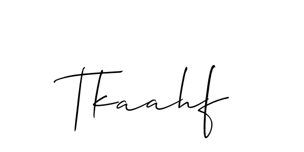 Use a signature maker to create a handwritten signature online. With this signature software, you can design (Allison_Script) your own signature for name Tkaahf. Tkaahf signature style 2 images and pictures png