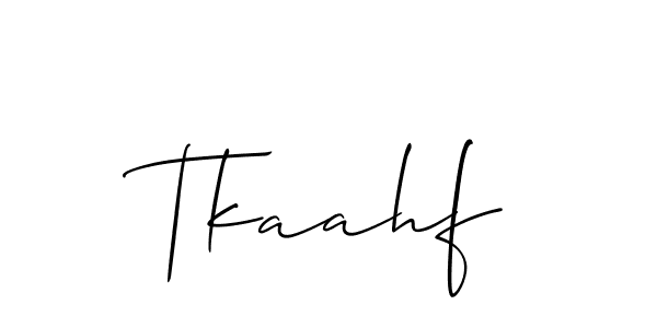 Allison_Script is a professional signature style that is perfect for those who want to add a touch of class to their signature. It is also a great choice for those who want to make their signature more unique. Get Tkaahf name to fancy signature for free. Tkaahf signature style 2 images and pictures png