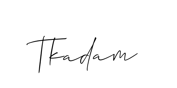 The best way (Allison_Script) to make a short signature is to pick only two or three words in your name. The name Tkadam include a total of six letters. For converting this name. Tkadam signature style 2 images and pictures png