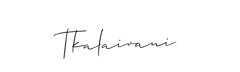 Use a signature maker to create a handwritten signature online. With this signature software, you can design (Allison_Script) your own signature for name Tkalaivani. Tkalaivani signature style 2 images and pictures png