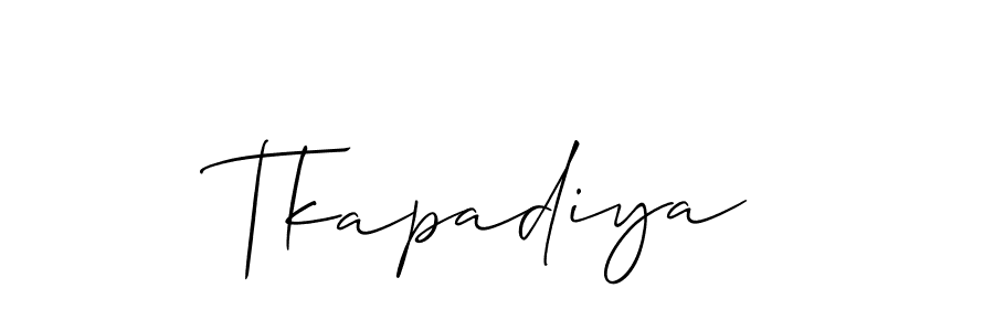 The best way (Allison_Script) to make a short signature is to pick only two or three words in your name. The name Tkapadiya include a total of six letters. For converting this name. Tkapadiya signature style 2 images and pictures png