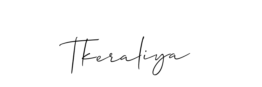 Use a signature maker to create a handwritten signature online. With this signature software, you can design (Allison_Script) your own signature for name Tkeraliya. Tkeraliya signature style 2 images and pictures png