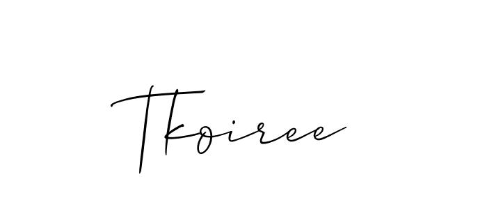 The best way (Allison_Script) to make a short signature is to pick only two or three words in your name. The name Tkoiree include a total of six letters. For converting this name. Tkoiree signature style 2 images and pictures png