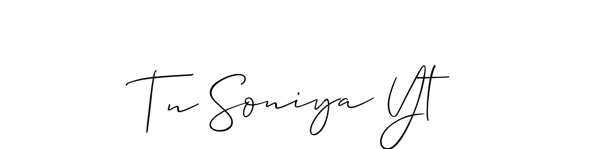 if you are searching for the best signature style for your name Tn Soniya Yt. so please give up your signature search. here we have designed multiple signature styles  using Allison_Script. Tn Soniya Yt signature style 2 images and pictures png