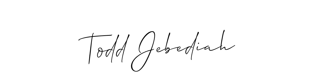 How to make Todd Jebediah name signature. Use Allison_Script style for creating short signs online. This is the latest handwritten sign. Todd Jebediah signature style 2 images and pictures png