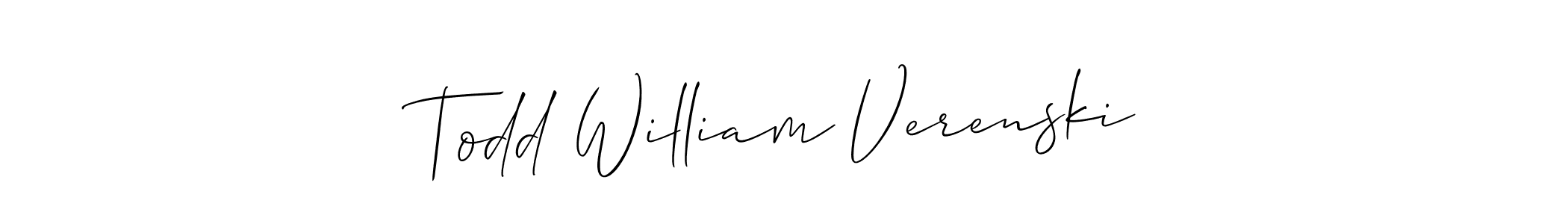 The best way (Allison_Script) to make a short signature is to pick only two or three words in your name. The name Todd William Verenski include a total of six letters. For converting this name. Todd William Verenski signature style 2 images and pictures png