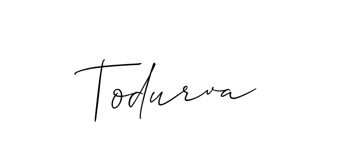 The best way (Allison_Script) to make a short signature is to pick only two or three words in your name. The name Todurva include a total of six letters. For converting this name. Todurva signature style 2 images and pictures png
