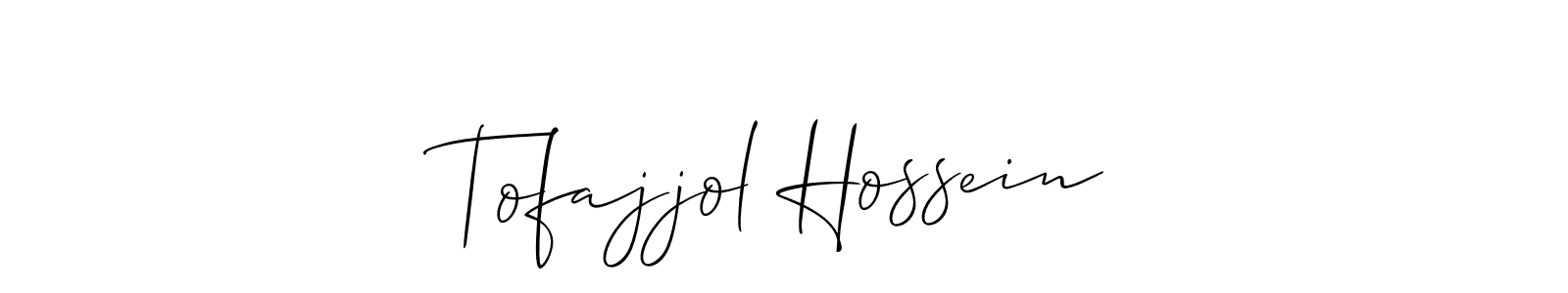 The best way (Allison_Script) to make a short signature is to pick only two or three words in your name. The name Tofajjol Hossein include a total of six letters. For converting this name. Tofajjol Hossein signature style 2 images and pictures png