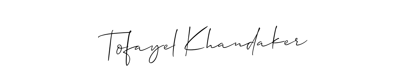 How to Draw Tofayel Khandaker signature style? Allison_Script is a latest design signature styles for name Tofayel Khandaker. Tofayel Khandaker signature style 2 images and pictures png