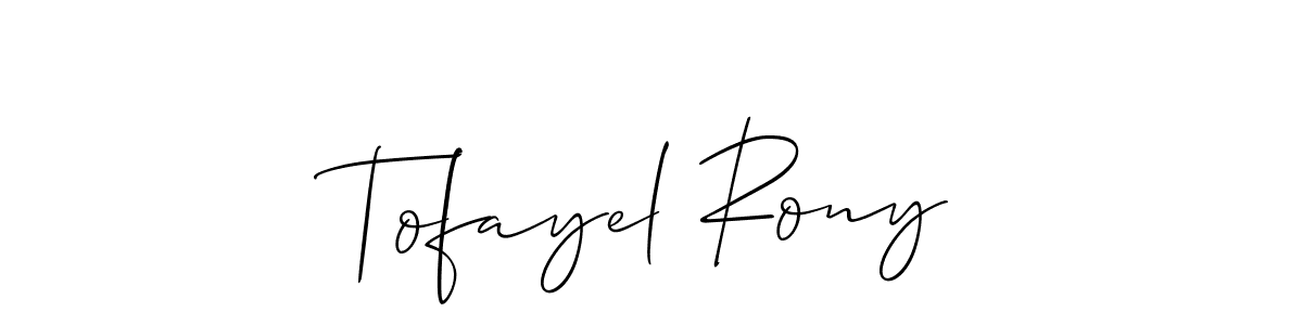 Also You can easily find your signature by using the search form. We will create Tofayel Rony name handwritten signature images for you free of cost using Allison_Script sign style. Tofayel Rony signature style 2 images and pictures png