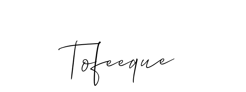 The best way (Allison_Script) to make a short signature is to pick only two or three words in your name. The name Tofeeque include a total of six letters. For converting this name. Tofeeque signature style 2 images and pictures png