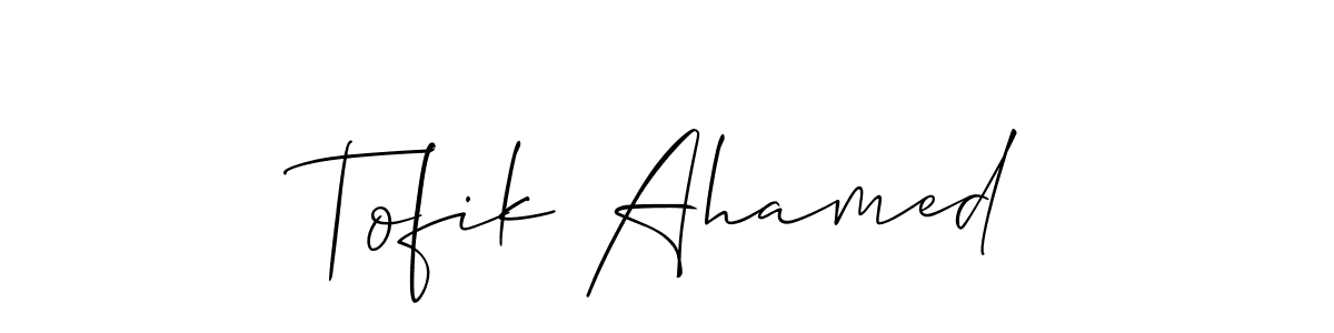 Use a signature maker to create a handwritten signature online. With this signature software, you can design (Allison_Script) your own signature for name Tofik Ahamed. Tofik Ahamed signature style 2 images and pictures png